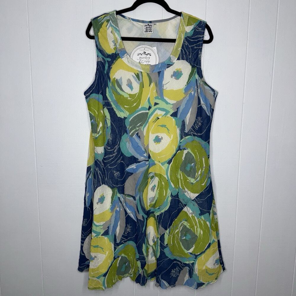 Parsley And Sage Women’s Floral Shift Dress Sleeveless Green Blue Size 2X NWT